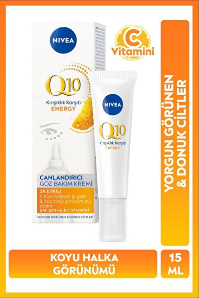 NIVEA Q10 Energy Canlandırıcı Göz Bakım Kremi 15ml, Koyu Halka Karşıtı, Kaz Ayağı Görünümü, C Vitamini