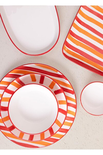 The Mia Joy Oval Servis 2li Set Kırmızı 17x30x4 Cm