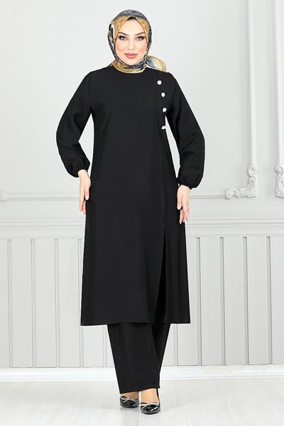 ModaMerve Σετ Hijab με Πλαϊνά Κουμπιά 4075pm1063-m Μαύρο