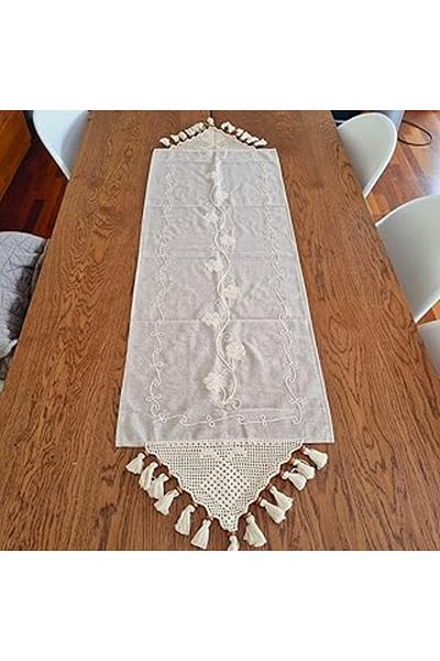 Siloin Embroidered Buldan Cloth with Lace Ends - Enriched with Stylish Runner Hand Knitting