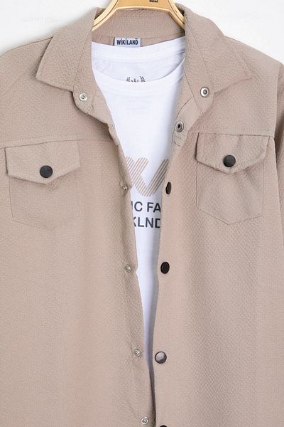 Cansın Mini Tricou și cămașă Jogger pentru băiat bej Set 2 piese 20402