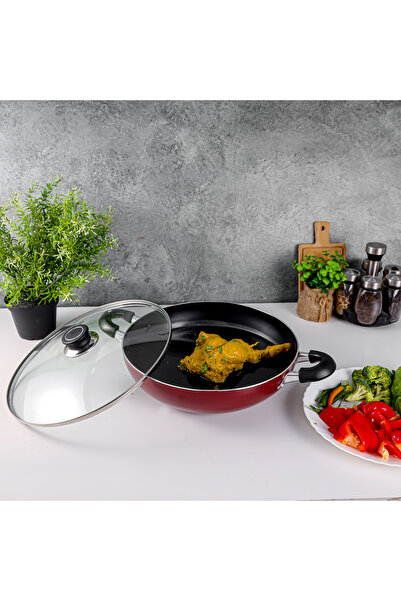 ROYALFORD RF2947 Aluminium Wok Pan with Glass Lid | 22 CM