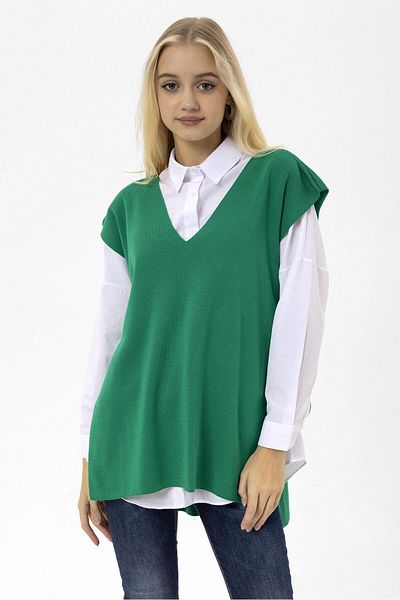 ŞİMAL Women's V-Neck Belted Long Knitwear Sweater235088 -