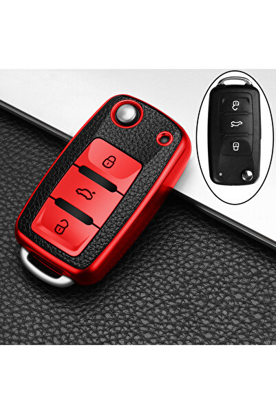 Choice1 غطاء مفتاح سيارة أحمر من مادة TPU، مناسب لسيارات فولكس فاجن 4 بورا، ج...