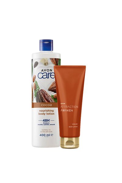 AVON Care Cocoa Butter Nourishing + Attraction Awaken For Her Body Lotion Combo