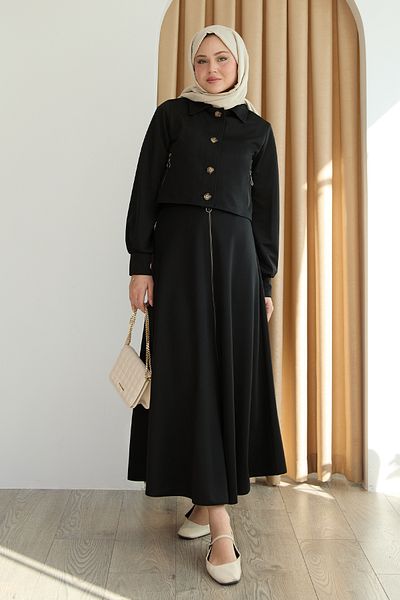 InStyle Black Suit with Zipper Pocket Bolero Skirt