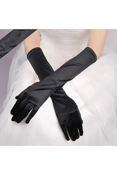 Mu Art Long Size Extra Shiny Satin Gloves Black Color