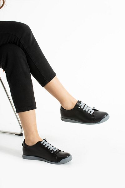 Getcho Hand Women's Genuine Leather Black Gray Casual Shoes