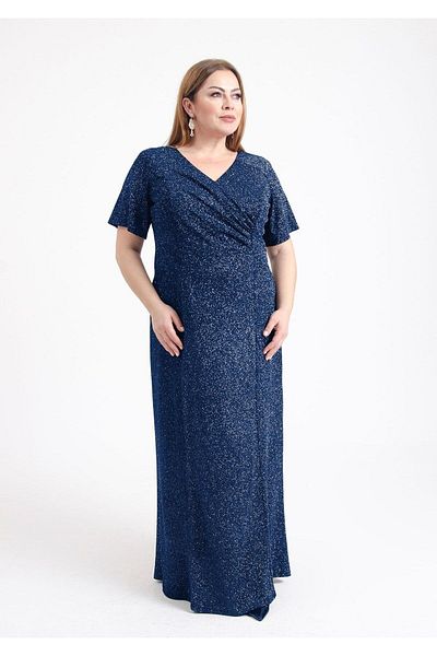 LİLAS XXL Rochie de seară cu mânecă scurtă, cu mânecă scurtă, cu guler dublu, lycra, cu sclipici