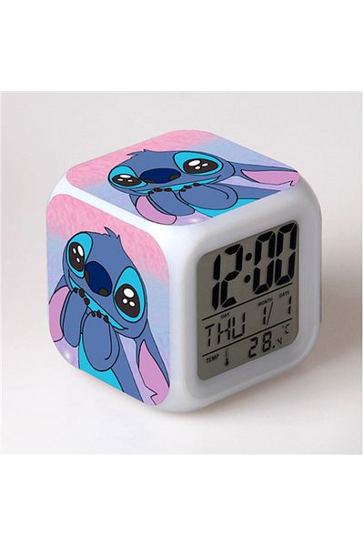 Miniso E Disney Stitch Alarm Clocks Night Light Color Change 7 Led Desk Home Decor Anime Lilo&stitchs Stic.