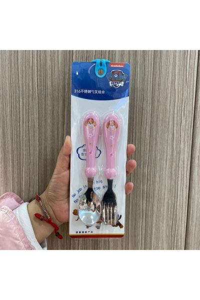 PAW PATROL 225PP346-Pink Original Box Genuine 2pcs Cartoon Kids Spoon Fork Set Dessert CHASE SKYE Ba