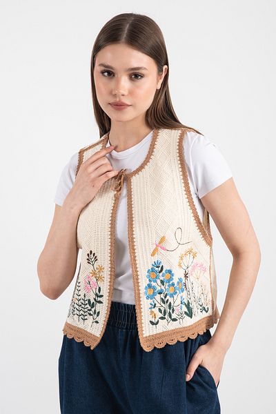 Hatun Atila Beige Color Hatunatila Patterned Süzine Knitwear Vest