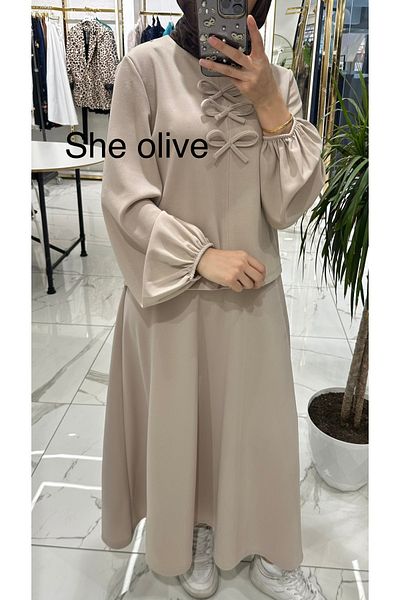 She Olive Beige Toplan Bow Active Set