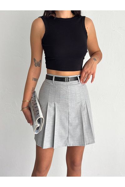 Zula Moda Women's Fabric Pleated Belted Mini Skirt