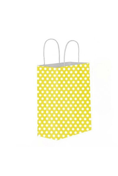 GİZPAK Kraft Burgu Saplı Sarı Puantiyeli Çanta 25x31x12cm 50 ADET