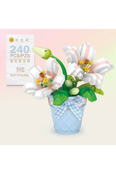 JAKI NO BOX 240PCS MOC CUTE Bouquet Flowers Succulent Flowerpot Plant Snow Lotus Rose Lily Model Building