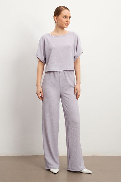 MODAGEN Women's Lilac Short Sleeve Crinkle Pants Set