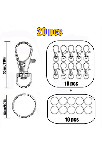 Choice1 مشابك حلقات مفاتيح 18 مم، 20 قطعة/عبوة، خطافات دوارة فضية مع حلقات مف...
