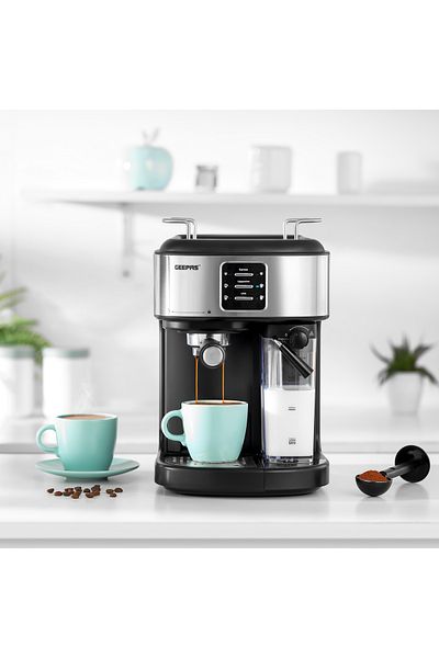 Geepas Espresso and Cappuccino Coffee Machine- GCM1215SA|Black and Silver