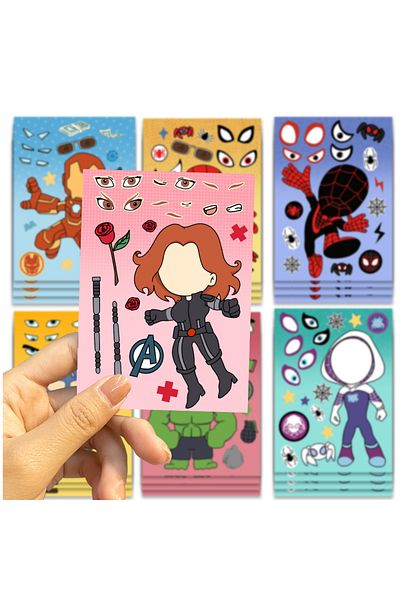 Disney 8 Sheets 32sheets Children Diy Puzzle Sticker Spiderman/iron Man Face Funny Anime Assemble Stickers