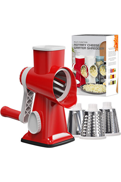 Choice1 مبشرة جبن دوارة 3 في 1 من LMETJMA باللون الأحمر، قطاعة خضراوات يدوية متعددة الاستخدامات، مطحنة فول سوداني ومكسرات، جبن