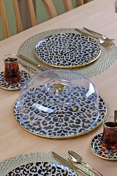 Glore Leopar Somon Altın Yaldızlı 6 Kişilik 19 Parça Çay Servis Takımı