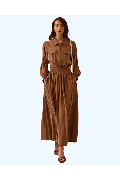 SEÇİL Belt Shirred Pocket Long Skirt