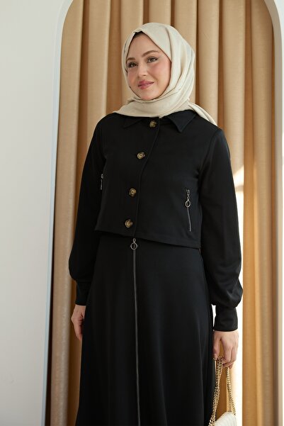 InStyle Чорний костюм з кишенями на блискавці та спідницею болеро