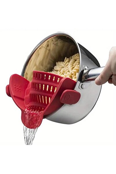 choice2 مصفاة سيليكون قابلة للتعديل باللون الأحمر، قطعة واحدة، للأواني والمقالي والأوعية - مصفاة يدوية للنودلز