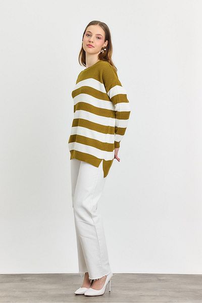 Rays 5380 Crew Neck Striped Sweater Oil Green