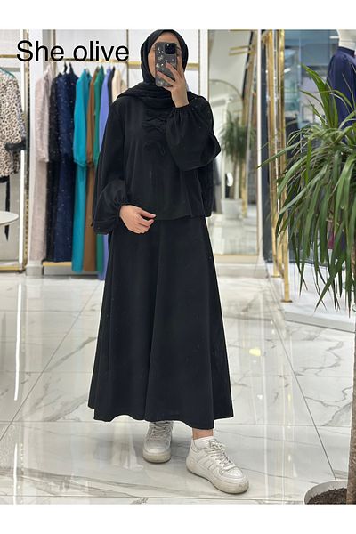 She Olive Black Bow Skirt Suit Shoes
