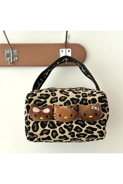 Choice Hellokitty Handbags Sanrio Kawaii Hellokitty Leopard Cosmetic Bag Fashion Cartoon Handbag Large Capa