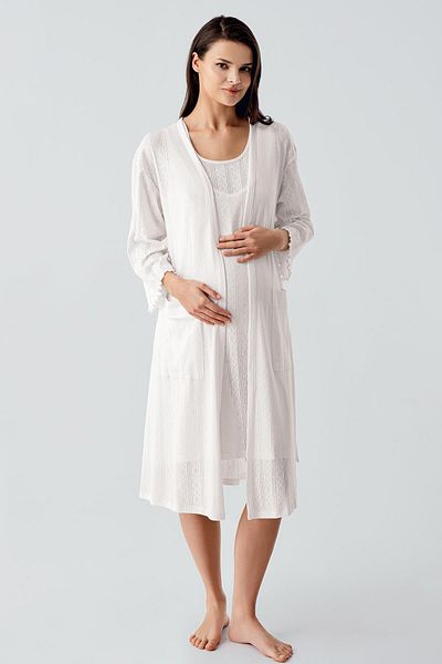 Artış Thick Strap Openwork Flexible Cotton Maternity Dressing Gown Nightgown Set