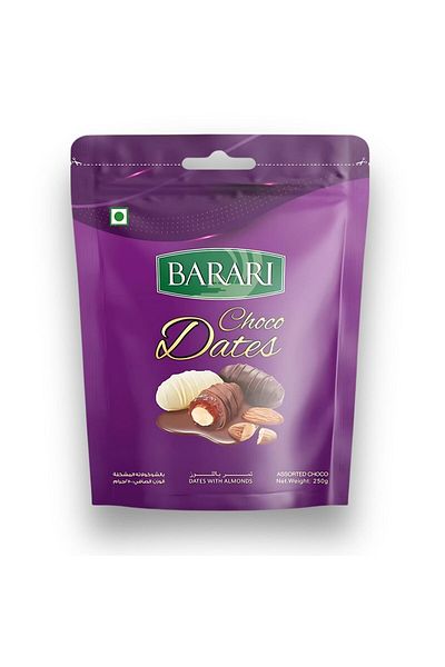 BARARI تمر الشوكولاتة الفاخر تمر محشو بالشوكولاتة واللوز (2 × 250 جرام)