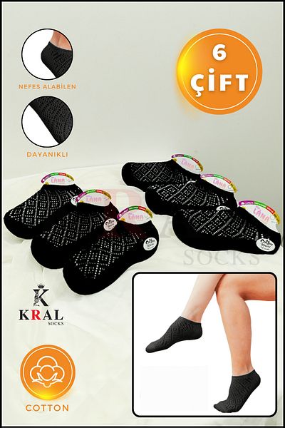 KRAL SOCKS Дамски (6 чифта) комплект невидими памучни чорапи с дантела, устойчиви на пот