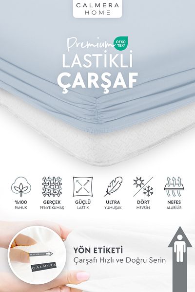 Calmera Cearşaf de îmbrăcăminte 100% bumbac pieptănat - Single |   Dimensiune intermediară |   Dimensiune Plus - Fitted - Albastru deschis