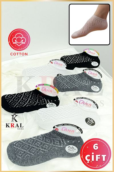 KRAL SOCKS Дамски (6 чифта) комплект невидими памучни чорапи с дантела, устойчиви на пот