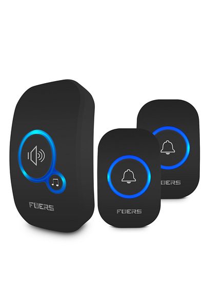 Choice جرس باب لاسلكي من American Standard Black Kit2 Fuers مقاوم للماء مع جرس ترحيبي وجرس باب منزلي Intelli
