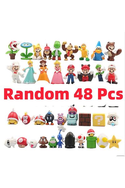 Takara Tomy 48pcs 12pcs/24pcs/48pcs Super Mario Bros Action Figures Kawaii Bowser Anime Figure With Storage Bag