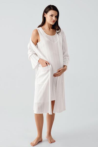 Artış Thick Strap Openwork Flexible Cotton Maternity Dressing Gown Nightgown Set