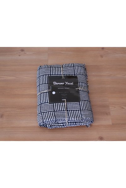 BARANO YUSSİ Cotton Pique Blanket - Lint-Free TV Blanket- Room Blanket - Labyrinth Pattern Navy Blue- Soft Texture