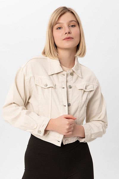 ŞİMAL Jachetă scurtă de damă din denim - Buzunar dublu detaliat, model 245054