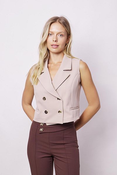 Jument Stylish Office Vest with Lycra Fabric Collar (Skirt Separate) Faltolu Pocket Double Breasted