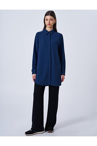 Kayra Basic Gömlek Yaka Tunik Lacivert