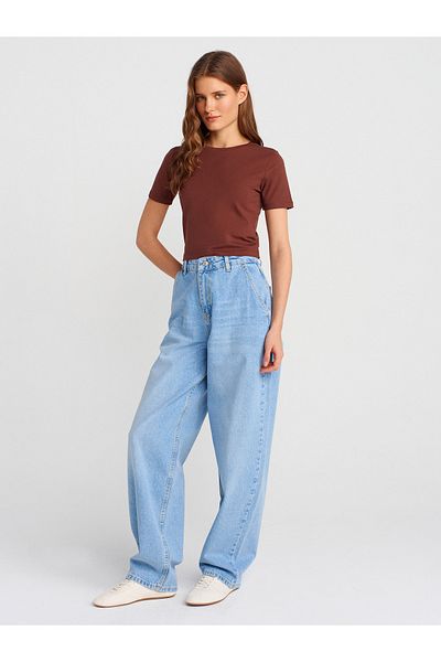 Dilvin 71795 Stonewashed Balloon Denim Trousers-Light Blue