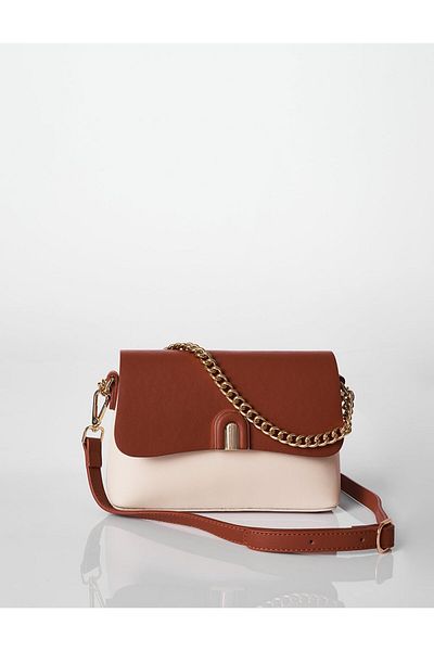 Kayra Closed Baguette Bag - Tan-Cream