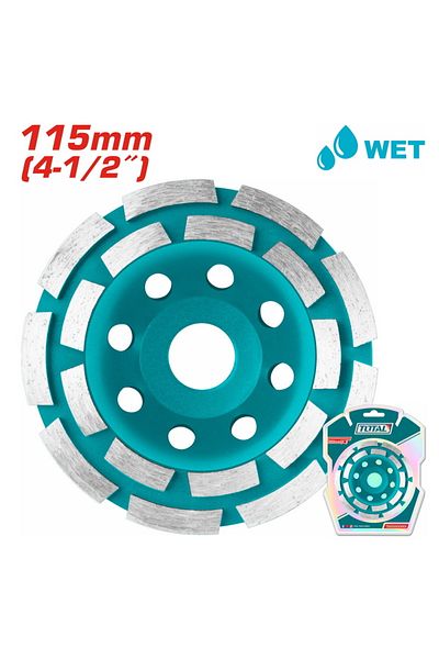 TOTAL 115mm (4-1/2) Diamond Cup Grinding Wheel – Double Row, Wet Use, TAC2421151
