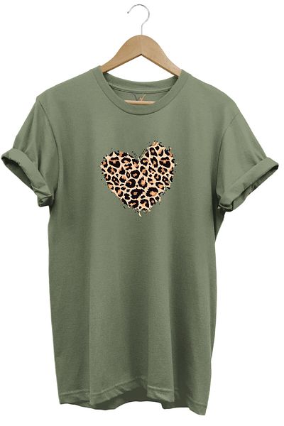 WİDİ Tricou kaki cu decolteu crew, 100% bumbac, cu imprimeu leopard