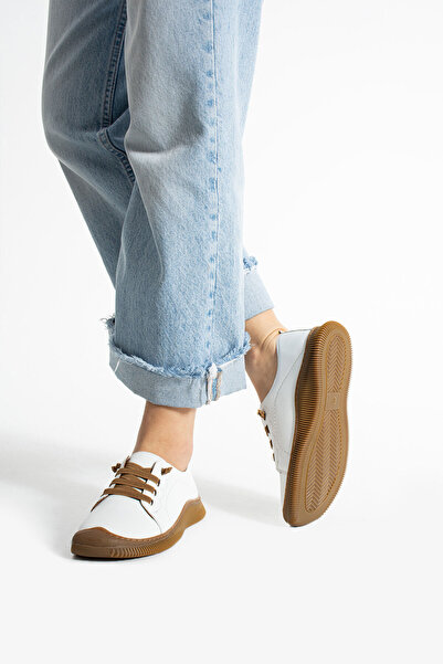 Getcho Preko Women's Genuine Leather White Lace-Up Comfortable Daily Sneaker Sports Shoes Soft Model