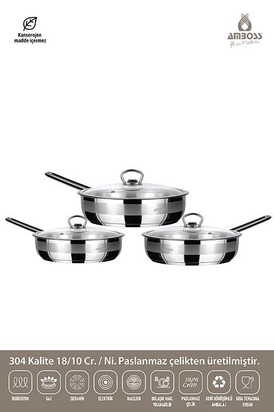 Amboss Mega Steel 6 Piece Stainless Steel Frying Pan Set with Cover